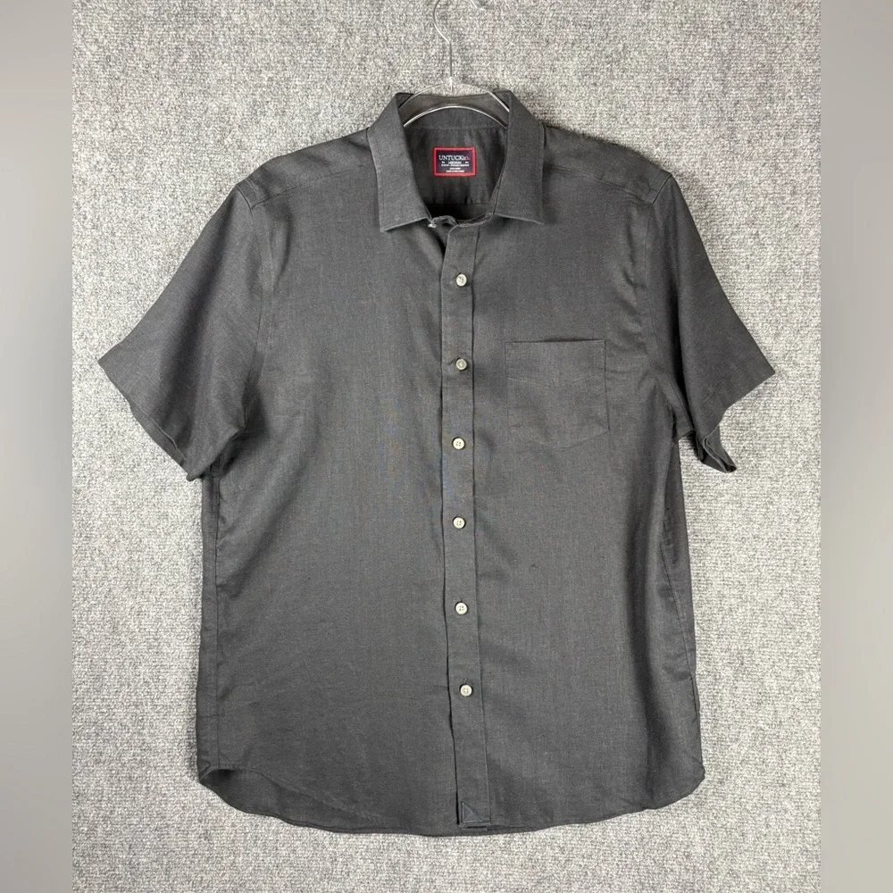 UNTUCKit Cameron Black Linen Short Sleeve Shirt Medium Slim Fit - Picture 1 of 7